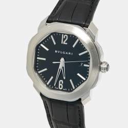 Pre Owned Bvlgari Black Stainless Steel Alligator Octo Roma 103084 Men's Wristwatch 41 mm 