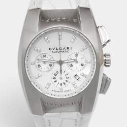 Pre Owned Bvlgari Ergon EG35SCH Mother Of Pearl Diamond Stainless Steel Alligator Leather Women's Wristwatch 35 mm