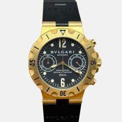 Pre Owned Bvlgari Diagono Scuba SC38G Automatic Black 18k Yellow Gold Men's Wristwatch 38 mm
