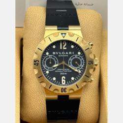 Pre Owned Bvlgari Diagono Scuba SC38G Automatic Black 18k Yellow Gold Men's Wristwatch 38 mm