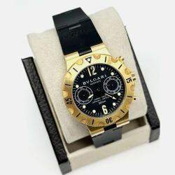 Pre Owned Bvlgari Diagono Scuba SC38G Automatic Black 18k Yellow Gold Men's Wristwatch 38 mm