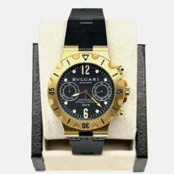 Pre Owned Bvlgari Diagono Scuba SC38G Automatic Black 18k Yellow Gold Men's Wristwatch 38 mm