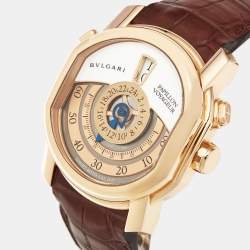 Pre Owned Bvlgari Daniel Roth Papillon Voyageur Limited Edition GMT 101835 White Dial 18K Rose Gold Alligator Leather Men's Wristwatch 43 mm