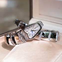 Pre Owned Bulgari Serpenti 102366 White Gold Half Diamond Quartz Watch 26 mm