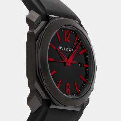 Pre Owned ساعة يد رجالية بلغاري أكتو 102738 أوتوماتيك ستانلس ستيل سوداء 41 مم مستخدمة