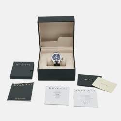 مملوكة مسبقًا Bvlgari Diagono DG40SCH Black Dial Stainless Steel Alligator Leather Men's Wristwatch 40 mm