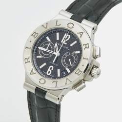 مملوكة مسبقًا Bvlgari Diagono DG40SCH Black Dial Stainless Steel Alligator Leather Men's Wristwatch 40 mm