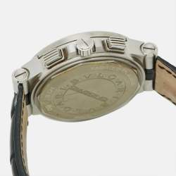 مملوكة مسبقًا Bvlgari Diagono DG40SCH Black Dial Stainless Steel Alligator Leather Men's Wristwatch 40 mm