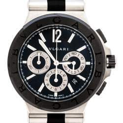 Pre Owned Bvlgari Black Ceramic Stainless Steel Rubber Diagono DG42SCCH Men's Wristwatch 42 mm