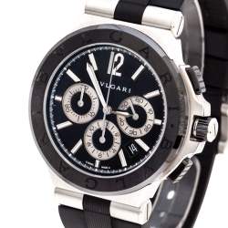 Pre Owned Bvlgari Black Ceramic Stainless Steel Rubber Diagono DG42SCCH Men's Wristwatch 42 mm