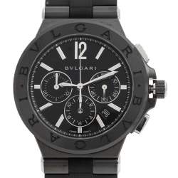 Pre Owned Bvlgari Black Ceramic Stainless Steel Rubber Diagono DG 42 BSC CH Men's Wristwatch 42 mm
