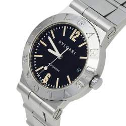 Pre Owned Bvlgari Black Stainless Steel LC 35 S Diagono Automatic Men's Wristwatch 35 MM