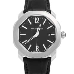 مملوكة مسبقًا ساعة يد رجالية بلغاري أوكتو روما OC41S جلد ستانلس ستيل سوداء 41 مم