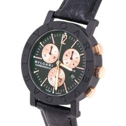 Pre Owned Bvlgari Black Carbon Rose Gold BB 38 CL CH Paris Limited Edition Men's Wristwatch 38 mm