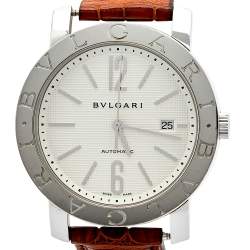 Pre Owned Bvlgari White Stainless Steel Crocodile Bvlgari BB 42 SL Men's Wristwatch 42 mm