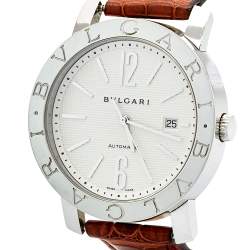 Pre Owned Bvlgari White Stainless Steel Crocodile Bvlgari BB 42 SL Men's Wristwatch 42 mm