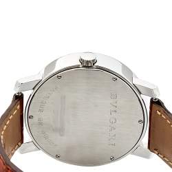 Pre Owned Bvlgari White Stainless Steel Crocodile Bvlgari BB 42 SL Men's Wristwatch 42 mm