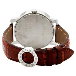 Pre Owned Bvlgari White Stainless Steel Crocodile Bvlgari BB 42 SL Men's Wristwatch 42 mm