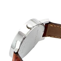 Pre Owned Bvlgari White Stainless Steel Crocodile Bvlgari BB 42 SL Men's Wristwatch 42 mm