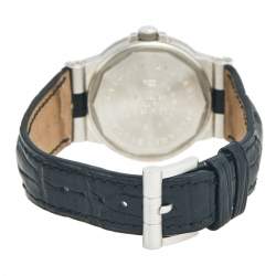 Bvlgari White 18K White Gold Alligator Leather Diagono Men's Wristwatch 35 mm