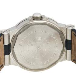 Bvlgari White 18K White Gold Alligator Leather Diagono Men's Wristwatch 35 mm