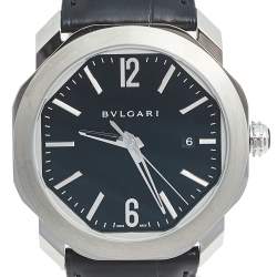 Pre Owned Bvlgari Black Stainless Steel Alligator Octo Roma 103084 Men's Wristwatch 41 mm