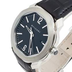 Pre Owned Bvlgari Black Stainless Steel Alligator Octo Roma 103084 Men's Wristwatch 41 mm