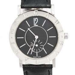 Pre Owned Bvlgari Black Stainless Steel Leather Bvlgari BB 33 SL PS Men's Wristwatch 33 mm