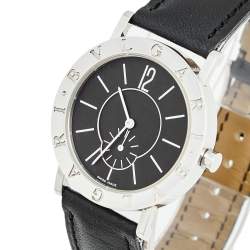 Pre Owned Bvlgari Black Stainless Steel Leather Bvlgari BB 33 SL PS Men's Wristwatch 33 mm