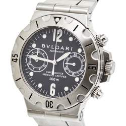 Pre Owned Bvlgari Black Stainless Steel Diagono Scuba SC38S Chronograph Men's Wristwatch 38 MM