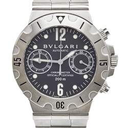 Pre Owned Bvlgari Black Stainless Steel Diagono Scuba SC38S Chronograph Men's Wristwatch 38 MM