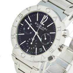Pre Owned Bvlgari Black Stainless Steel Bvlgari BB38SSCH Men's Wristwatch 38 mm
