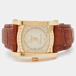 Pre Owned Bvlgari Cream 18k Yellow Gold Alligator Assioma AA 44 G Men's Wristwatch 44 mm