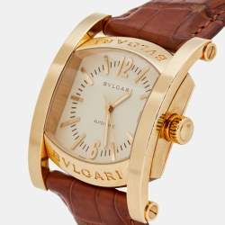 Pre Owned Bvlgari Cream 18k Yellow Gold Alligator Assioma AA 44 G Men's Wristwatch 44 mm