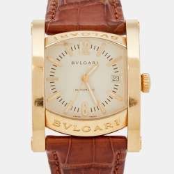 Pre Owned Bvlgari Cream 18k Yellow Gold Alligator Assioma AA 44 G Men's Wristwatch 44 mm