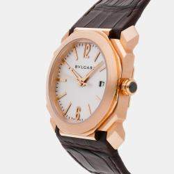 Bvlgari Silver 18k Rose Gold Octo 102119 Automatic Men's Wristwatch 38 mm