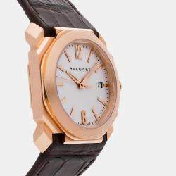 Bvlgari Silver 18k Rose Gold Octo 102119 Automatic Men's Wristwatch 38 mm