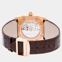 Bvlgari Silver 18k Rose Gold Octo 102119 Automatic Men's Wristwatch 38 mm