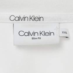 Pre Owned Calvin Klein White Logo Applique Cotton Slim Fit Polo T-Shirt XXL 