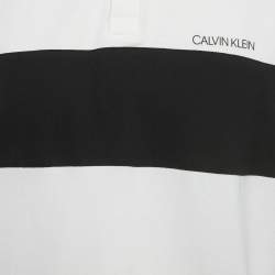 Pre Owned Calvin Klein White Logo Applique Cotton Slim Fit Polo T-Shirt XXL 