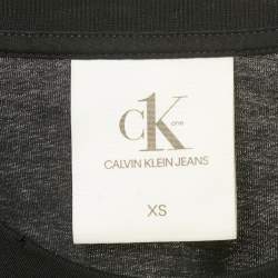 Pre Owned Calvin Klein CKone Black Rose Print Jersey Distressed T-Shirt XS