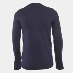 Pre Owned Calvin Klein Navy Blue Printed Jersey V-Neck T-Shirt S