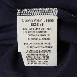 Pre Owned Calvin Klein Navy Blue Printed Jersey V-Neck T-Shirt S