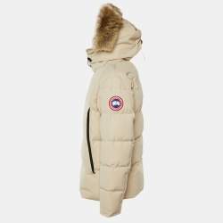 مملوكة مسبقًا Canada Goose Light Beige Down Fur Trim Wyndham Parka L