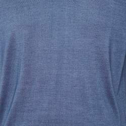 مملوكة مسبقًا تي شيرت كانالي صوف و حرير أزرق داكن رقبة بولو مقاس كبير