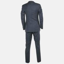 Pre Owned Canali Navy Blue Wool Pants Suit L