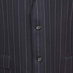 Pre Owned Canali Navy Blue Pinstripe Wool Single Breasted Tailored Blazer XL