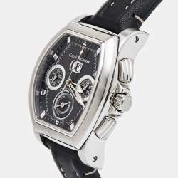 Pre Owned Carl F. Bucherer Black Stainless Steel Leather Patravi T-Graph 00.10615.08.33.01 Men's Wristwatch 39 mm