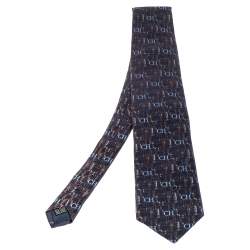 Pre Owned CH Carolina Herrera Navy Blue Logo Monogram Silk Tie