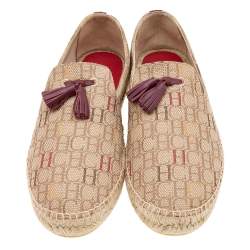 Carolina Herrera Beige Monogram Canvas Espadrille Flats Size 42.5